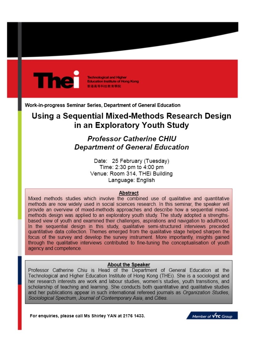 The 4th Work-in-progress seminar : Using a Sequential Mixed Methods Research Design in an Exploratory Youth Study