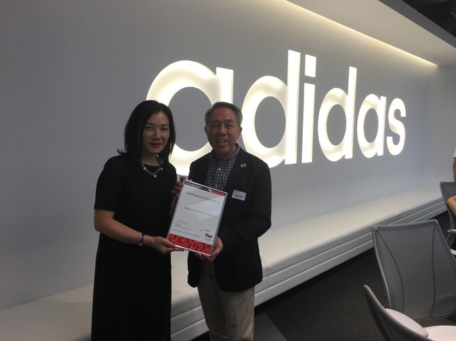 Our BA (Hons) in Retail Management programme leader Prof. Leslie Yip thanks for Ms Anne Tsui, Human Resources Director inspiring career talk in adidas.