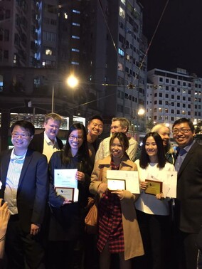 Having great fun with the international design competition students on a tram ride in Hong Kong on 18th November 2014 evening