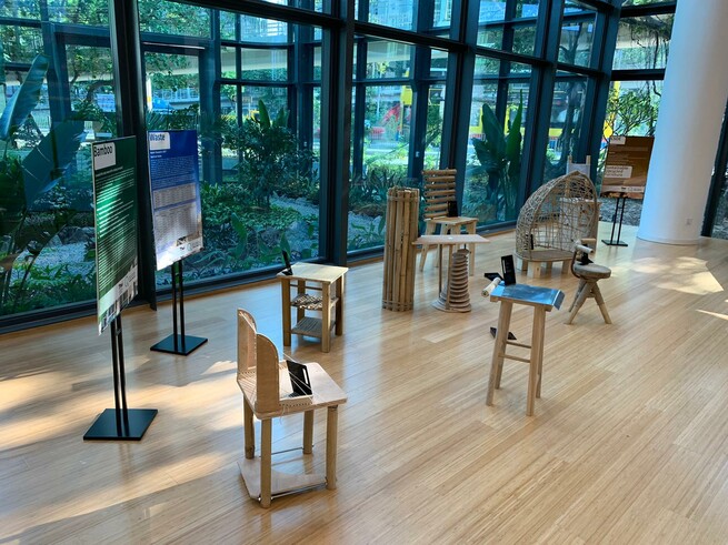 The exhibits include furniture made from bamboo, used wood and chipboards from construction waste; and has demonstrated how to reduce, reuse and recycle obsolete material via creative ways.